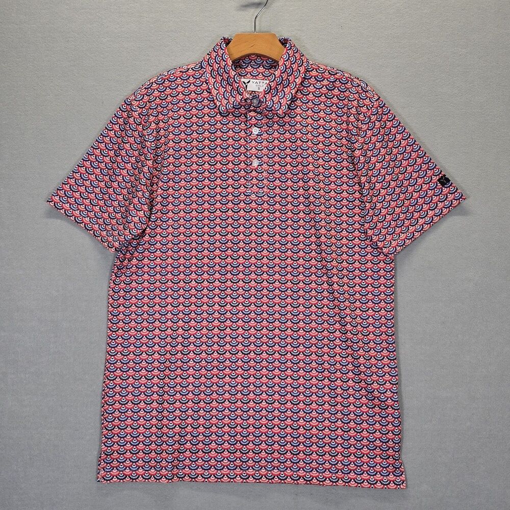Yatta Golf S Polo Shirt Mens Size Small Trim Patriot Print Red White Blue New